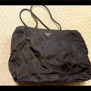DARK brown nylon Prada tote purse bag